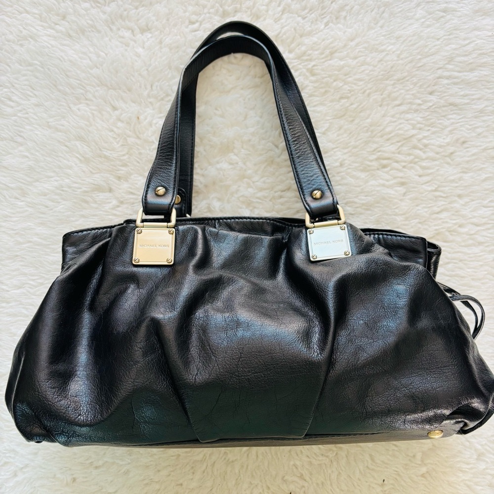 Michael Kors Drawstring Black Leather Satchel Bag w/ Dustbag